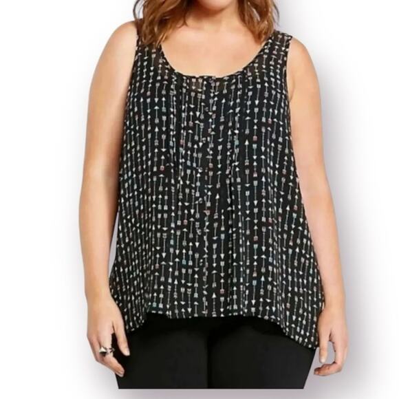 Torrid Black Whimsical Sheer Arrow Cut Back Flowy Sleeveles Top Size 2x - Picture 1 of 9
